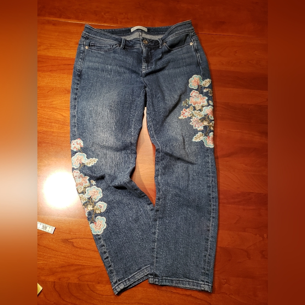 J. Jill Blue Floral Embroidered Ankle Jeans